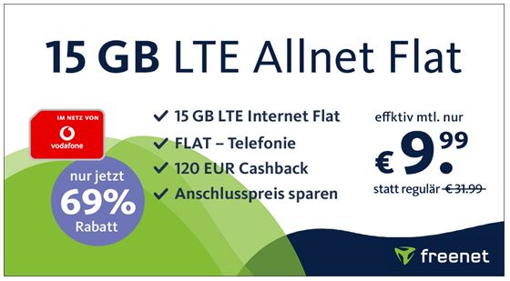 15 GB Vodafone Allnet-Flat für effektiv nur 9,99 €